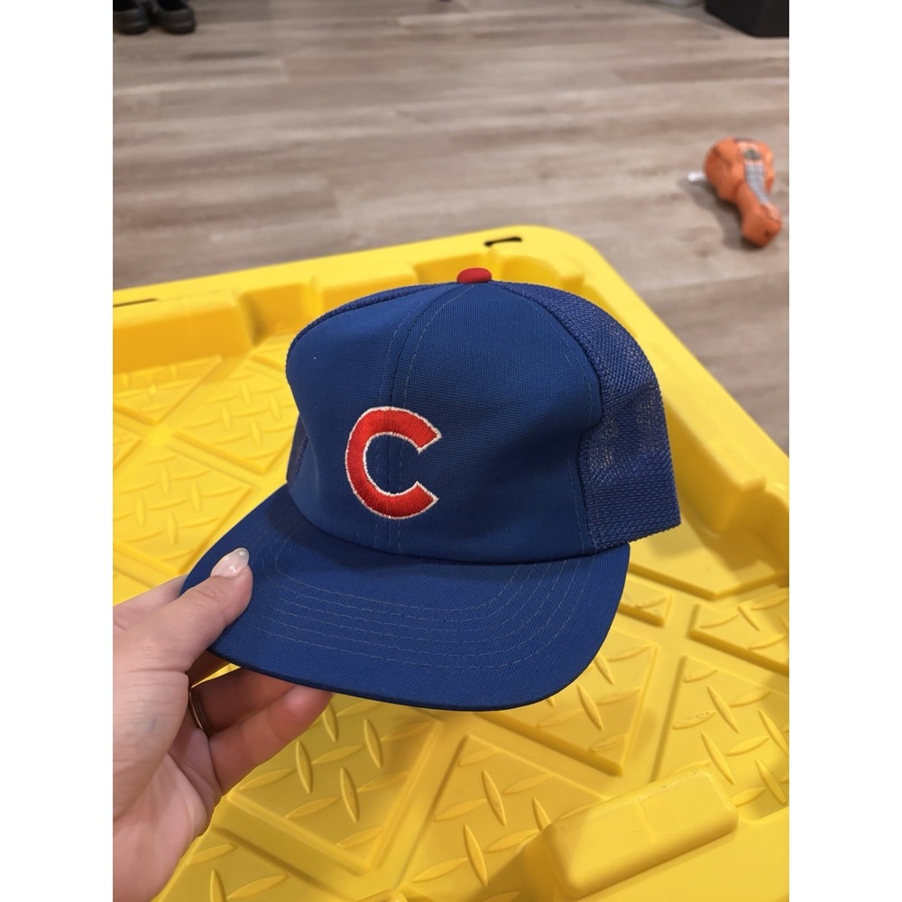 VINTAGE Chicago Cubs Hat Adult Blue Trucker Mesh Snapback‎ Cap 80s 90s